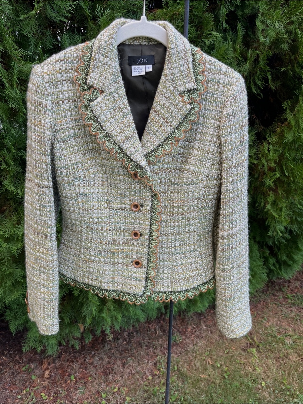 Jon Tweed Cropped Blazer in Light Green with Tan Trim